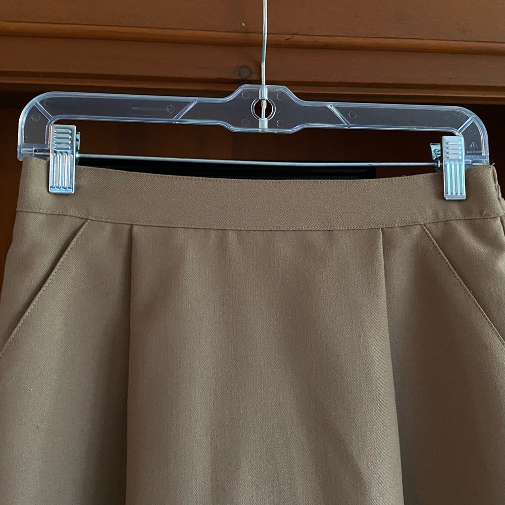 Vintage 80s Principles Petite Camel Wool Blend Midi Skirt Pockets Size 6 - Picture 6 of 12